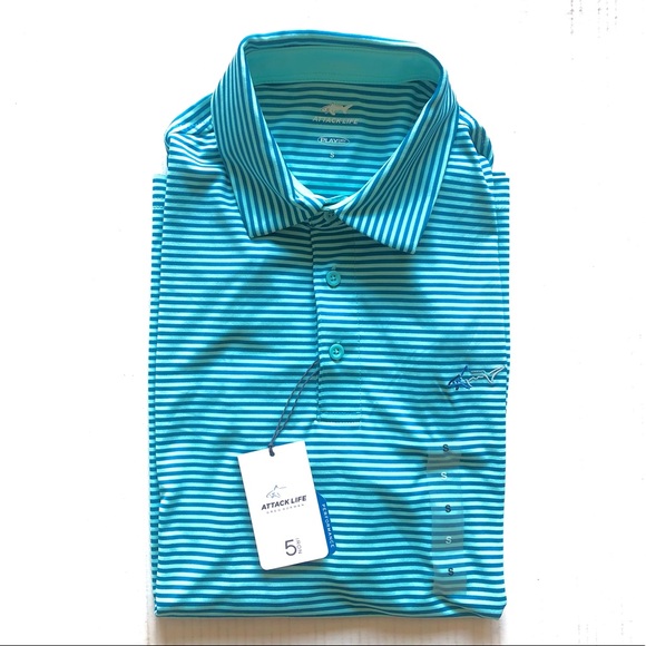Attack Life By Greg Norman Men's Ombre Chevron Jacquard Polo, Light Pool Blue, S - Picture 3 of 6